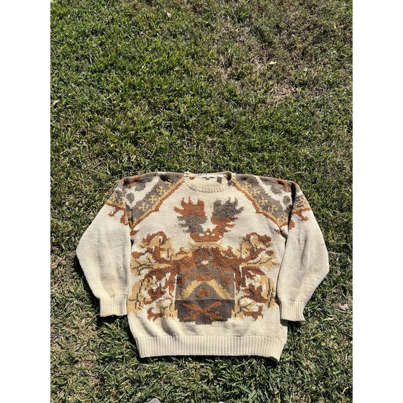 Vintage Perry Ellis Coat of Arms Crest & Shield Thick Knitted Sweater L - Picture 1 of 11